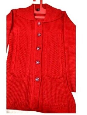Vintage Women's Red Cable Knit Button-Front Cardigan